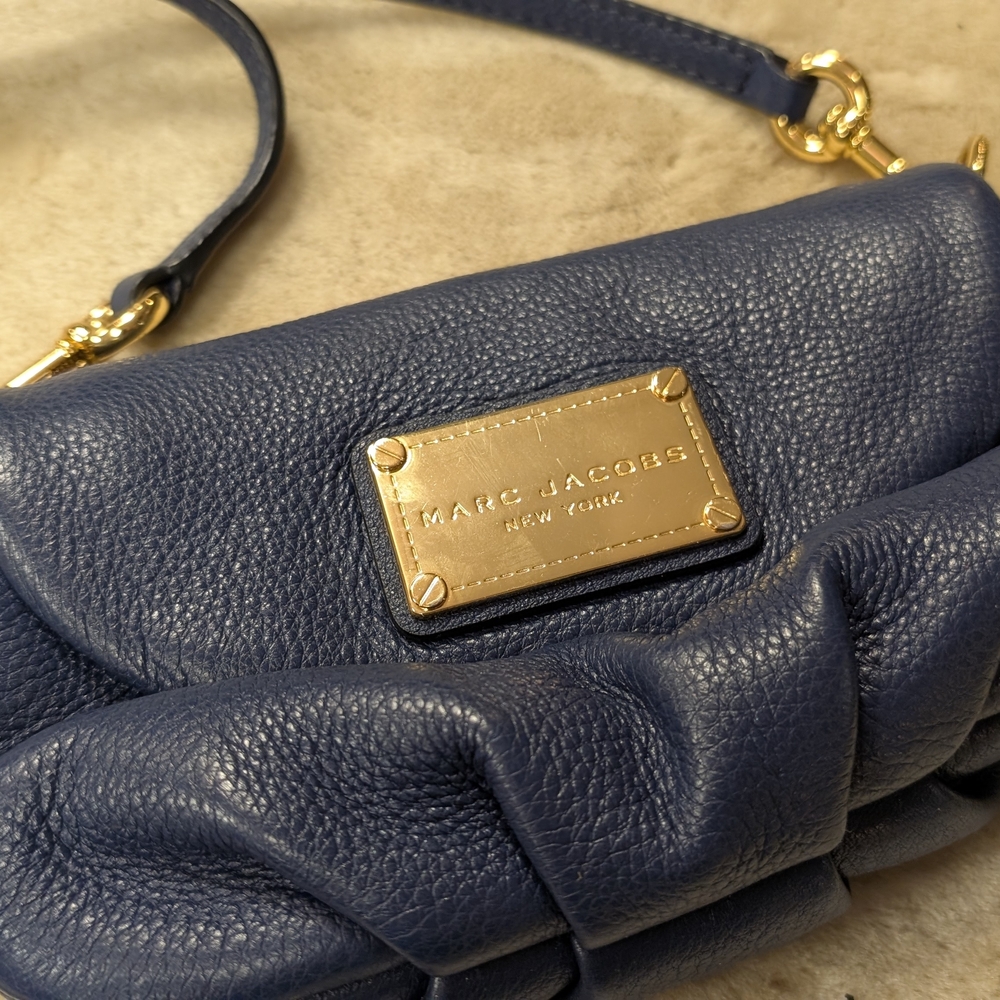 Marc Jacobs Dark Blue Shoulder Bag with Gold Accents